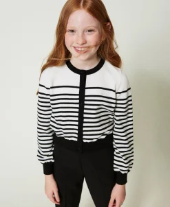 Gestreifter Cardigan Mit Jacquardlogo