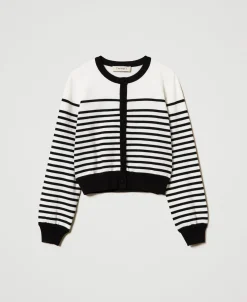 Gestreifter Cardigan Mit Jacquardlogo