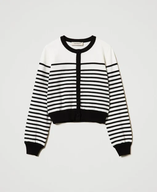 Gestreifter Cardigan Mit Jacquardlogo