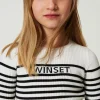 Gestreifter Rundhalspullover Mit Jacquardlogo