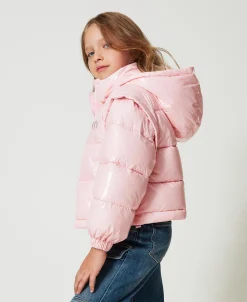 Glänzende Steppjacke Mit Sticklogo