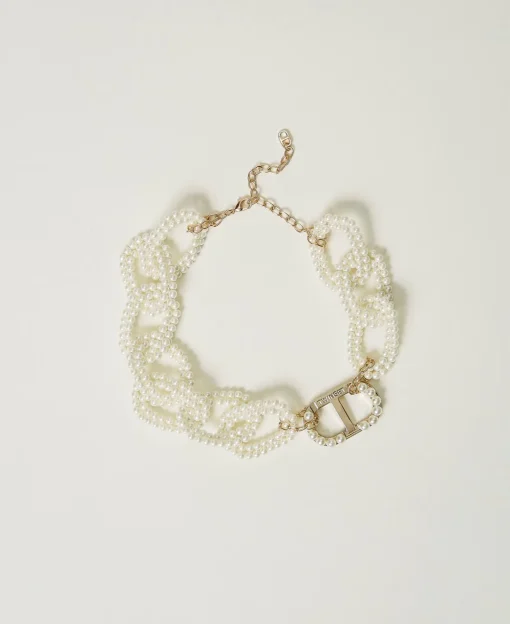 Halskette Mit Kettengliedern Aus Perlen Und Oval T