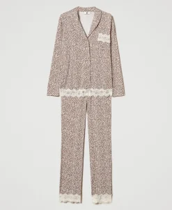 Herrenmäßiger Pyjama Mit Print Und Spitze