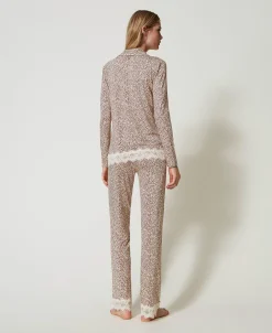 Herrenmäßiger Pyjama Mit Print Und Spitze