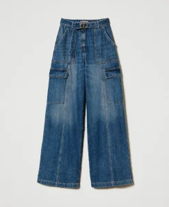 High-Waist-Cargojeans Mit Gürtel