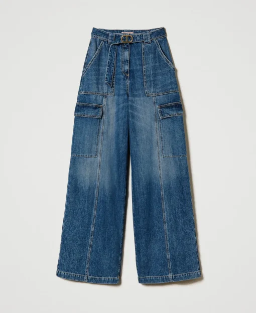 High-Waist-Cargojeans Mit Gürtel