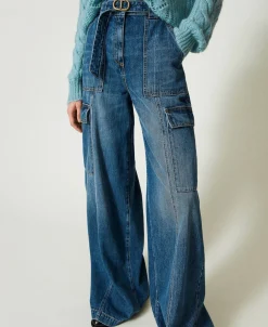 High-Waist-Cargojeans Mit Gürtel