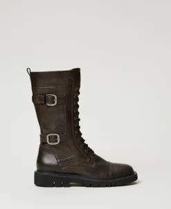 Hohe Schnürstiefelette Mit Riemen