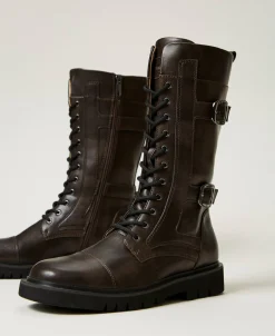 Hohe Schnürstiefelette Mit Riemen