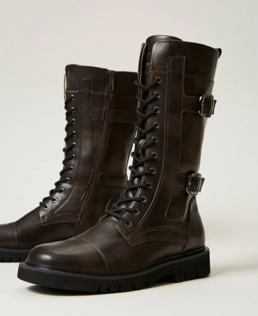 Hohe Schnürstiefelette Mit Riemen