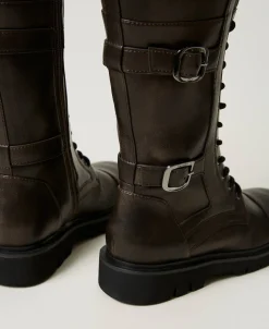 Hohe Schnürstiefelette Mit Riemen