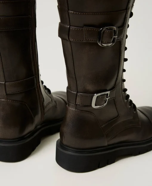 Hohe Schnürstiefelette Mit Riemen