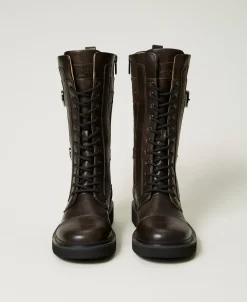 Hohe Schnürstiefelette Mit Riemen