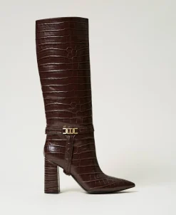 Hoher Stiefel Mit Krokoprägung