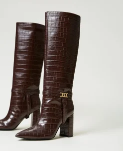 Hoher Stiefel Mit Krokoprägung