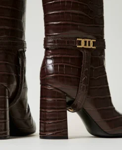 Hoher Stiefel Mit Krokoprägung
