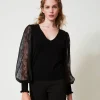 2-in-1-Pullover Mit Ärmeln Aus Spitze