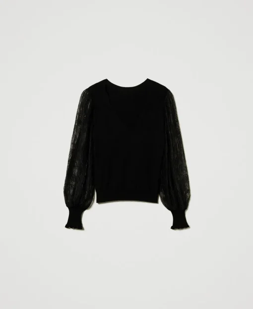 2-in-1-Pullover Mit Ärmeln Aus Spitze
