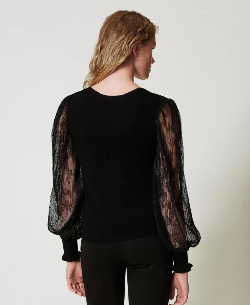 2-in-1-Pullover Mit Ärmeln Aus Spitze