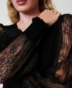 2-in-1-Pullover Mit Ärmeln Aus Spitze