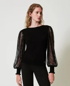 2-in-1-Pullover Mit Ärmeln Aus Spitze