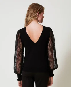 2-in-1-Pullover Mit Ärmeln Aus Spitze