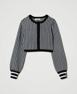 Jacke Aus Jacquard-Strick Mit Hahnentrittmuster