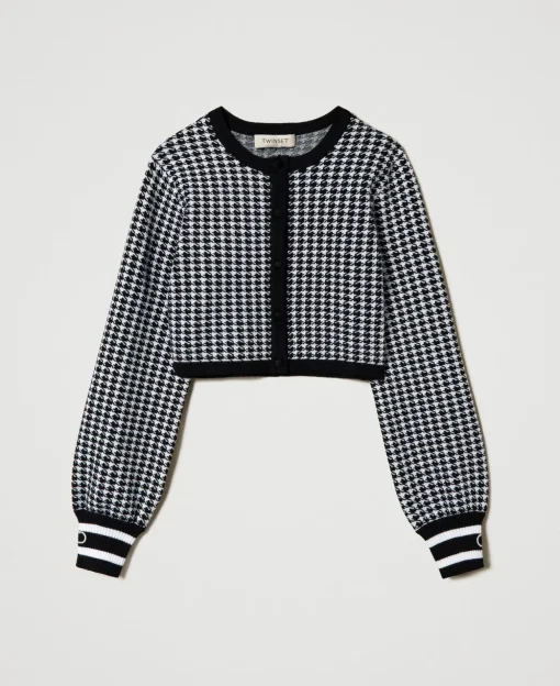 Jacke Aus Jacquard-Strick Mit Hahnentrittmuster