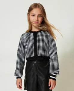 Jacke Aus Jacquard-Strick Mit Hahnentrittmuster