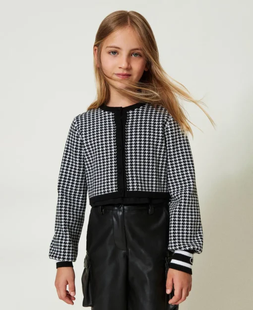 Jacke Aus Jacquard-Strick Mit Hahnentrittmuster