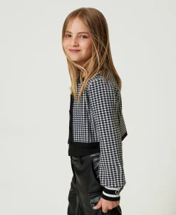 Jacke Aus Jacquard-Strick Mit Hahnentrittmuster