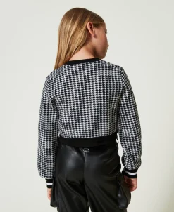 Jacke Aus Jacquard-Strick Mit Hahnentrittmuster