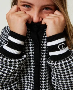 Jacke Aus Jacquard-Strick Mit Hahnentrittmuster