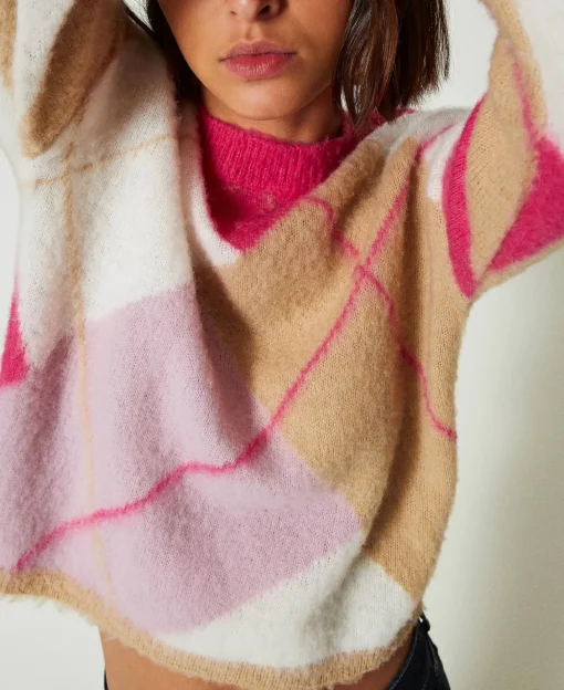 Jacquardpullover Aus Wollmischung Mit Argylemuster