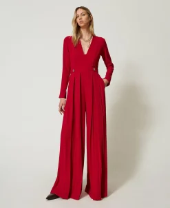 Jumpsuit Aus Plissiertem Krepp Mit Knöpfen