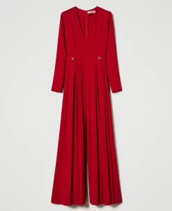 Jumpsuit Aus Plissiertem Krepp Mit Knöpfen