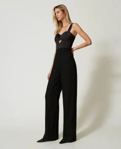 Jumpsuit Aus Satin Und Tuch Mit Pailletten