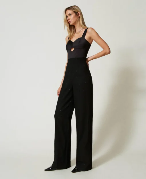 Jumpsuit Aus Satin Und Tuch Mit Pailletten
