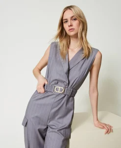 Jumpsuit Mit Nadelstreifen Und Gürtel