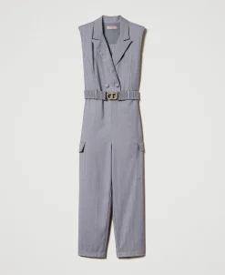 Jumpsuit Mit Nadelstreifen Und Gürtel