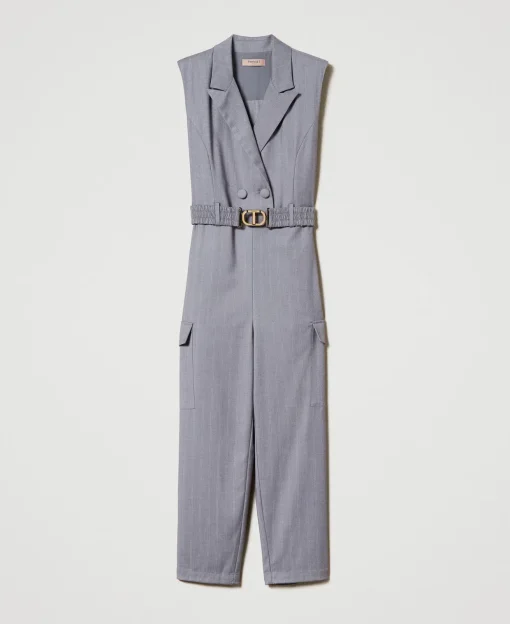 Jumpsuit Mit Nadelstreifen Und Gürtel