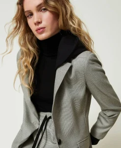 Kapuzenblazer Mit Hahnentrittmuster