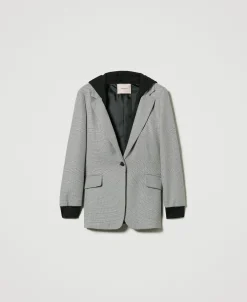 Kapuzenblazer Mit Hahnentrittmuster
