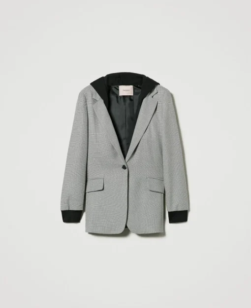 Kapuzenblazer Mit Hahnentrittmuster