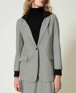 Kapuzenblazer Mit Hahnentrittmuster