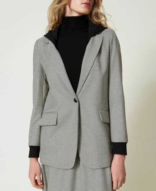 Kapuzenblazer Mit Hahnentrittmuster