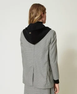 Kapuzenblazer Mit Hahnentrittmuster