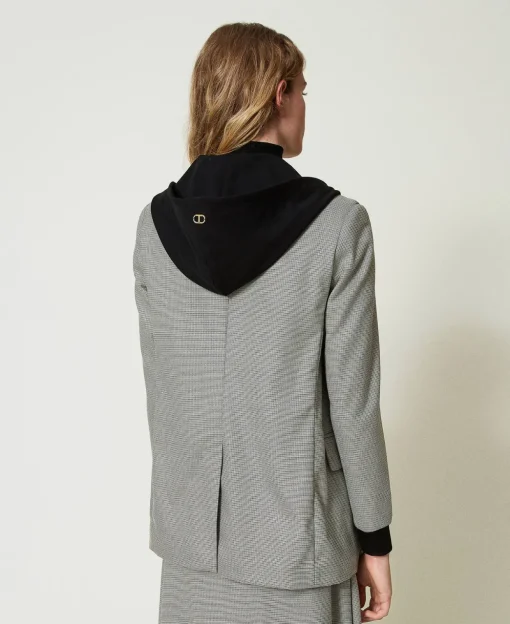 Kapuzenblazer Mit Hahnentrittmuster