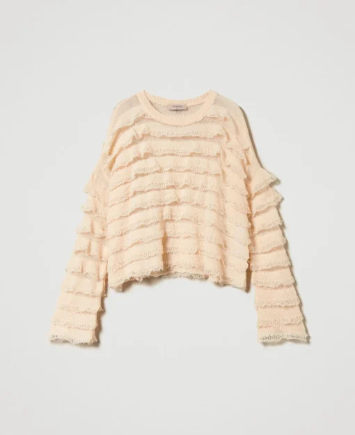 Kastenpullover Mit Volants In Spitzenoptik