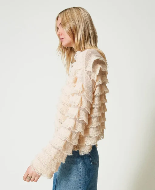 Kastenpullover Mit Volants In Spitzenoptik